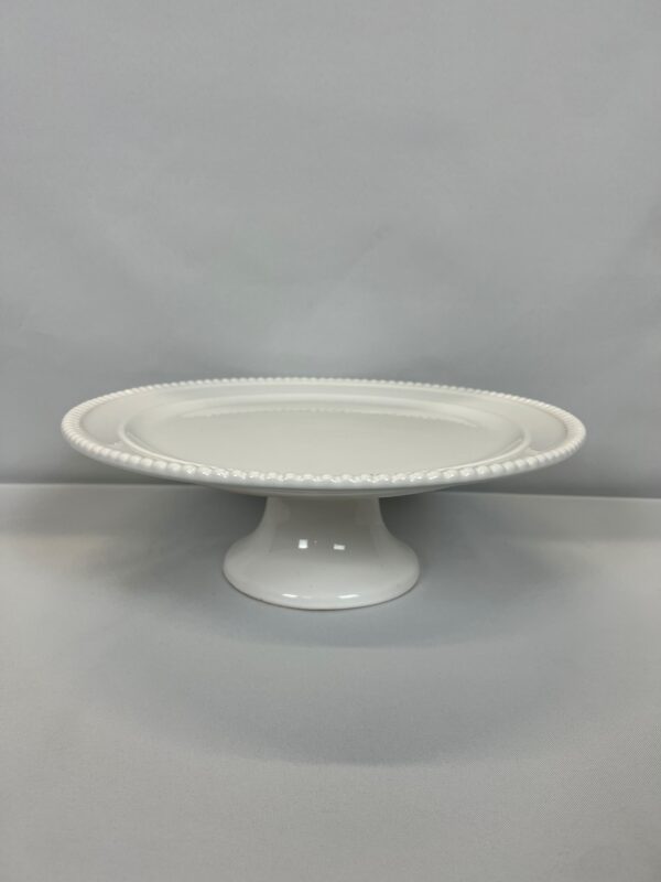 White Ceramic Cake Stand with Beaded Edge - 12" Round