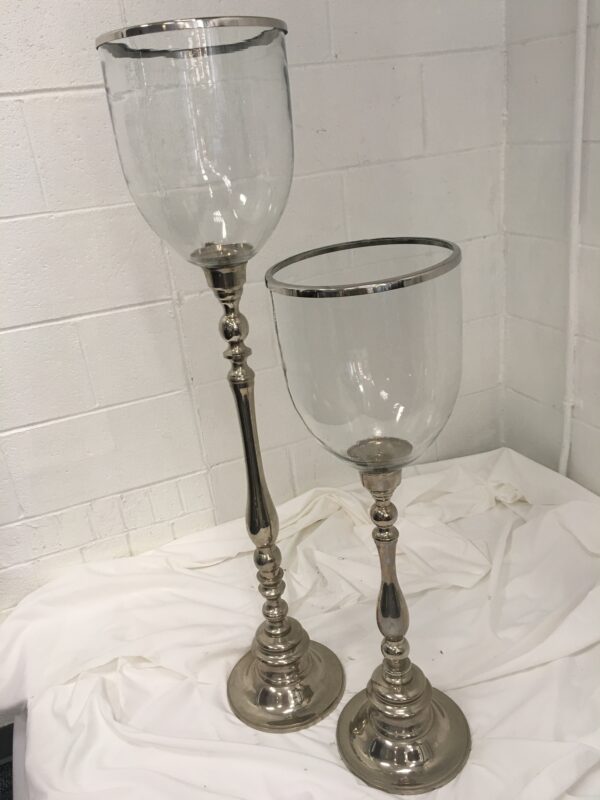 Silver and Glass Pillar Candleholder - 30" Tall