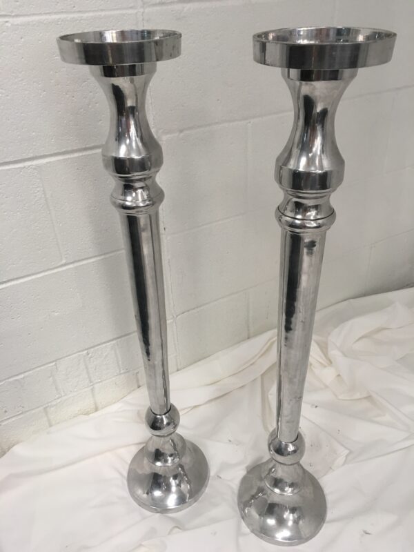 Tall Pewter Candlesticks - 31" Height