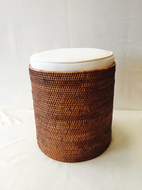 Round Wicker Ottoman with Cushion