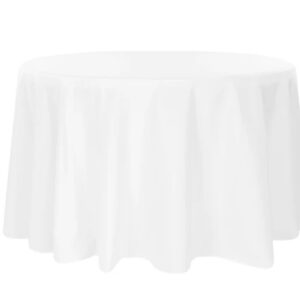 132" Round White Polyester Tablecloth