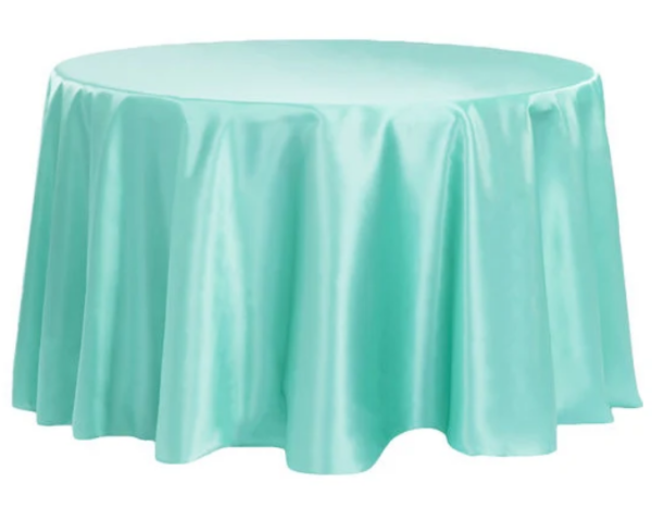 108" Round Turquoise Satin Tablecloth