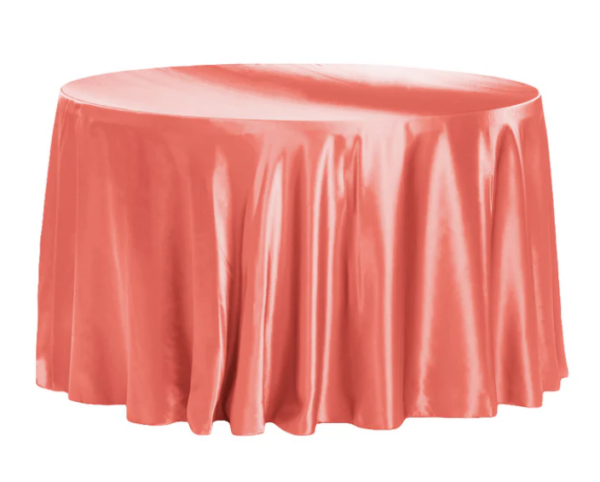 120" Round Coral Satin Tablecloth