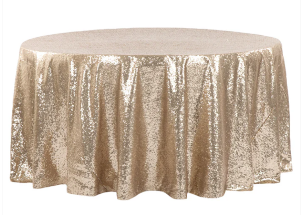 120" Round Champagne Sequin Tablecloth