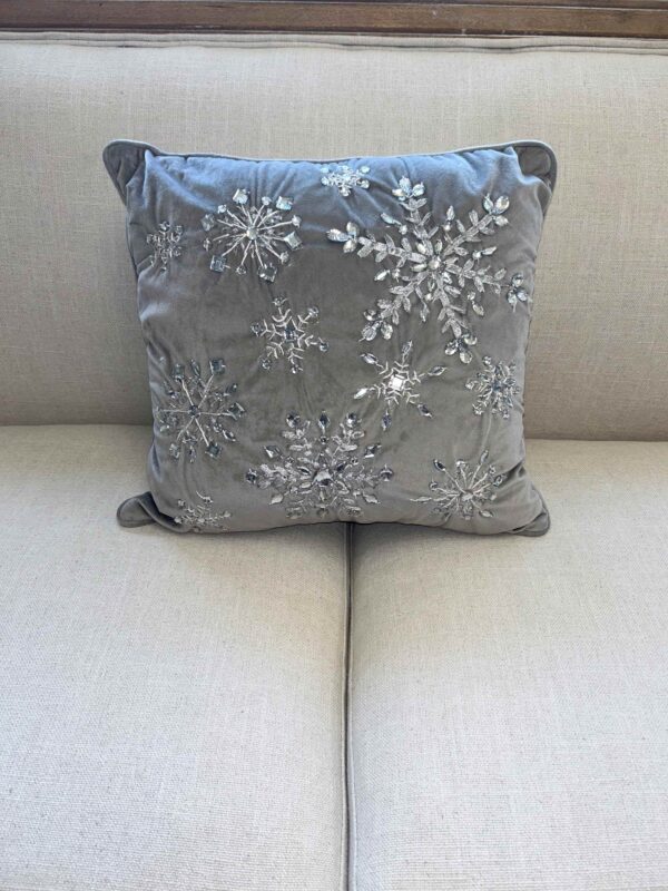 Grey jeweled Snowflake Pillow
