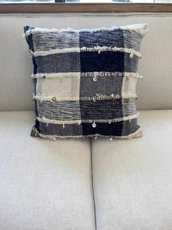 Navy and Beige Stitch Plaid Pillow
