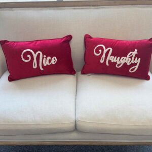 Red Naughty and Nice Throw Pillows