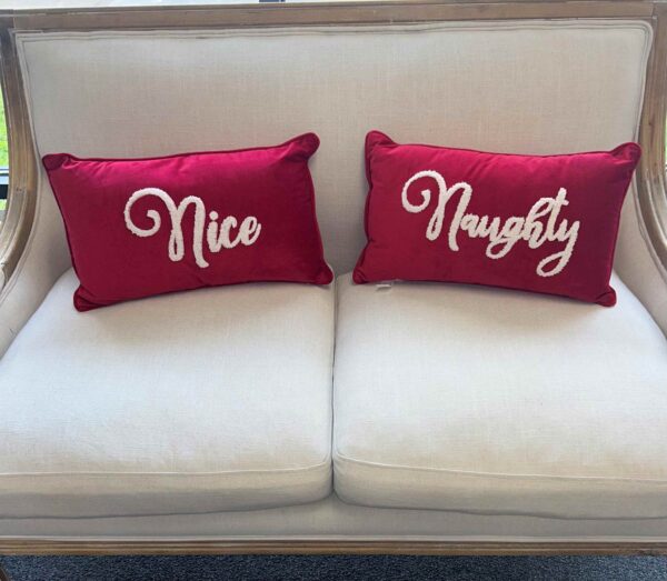 Red Naughty and Nice Throw Pillows