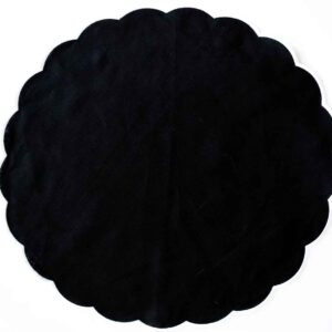 120" Black, Satin, Round Scalloped Edges Tablecloth